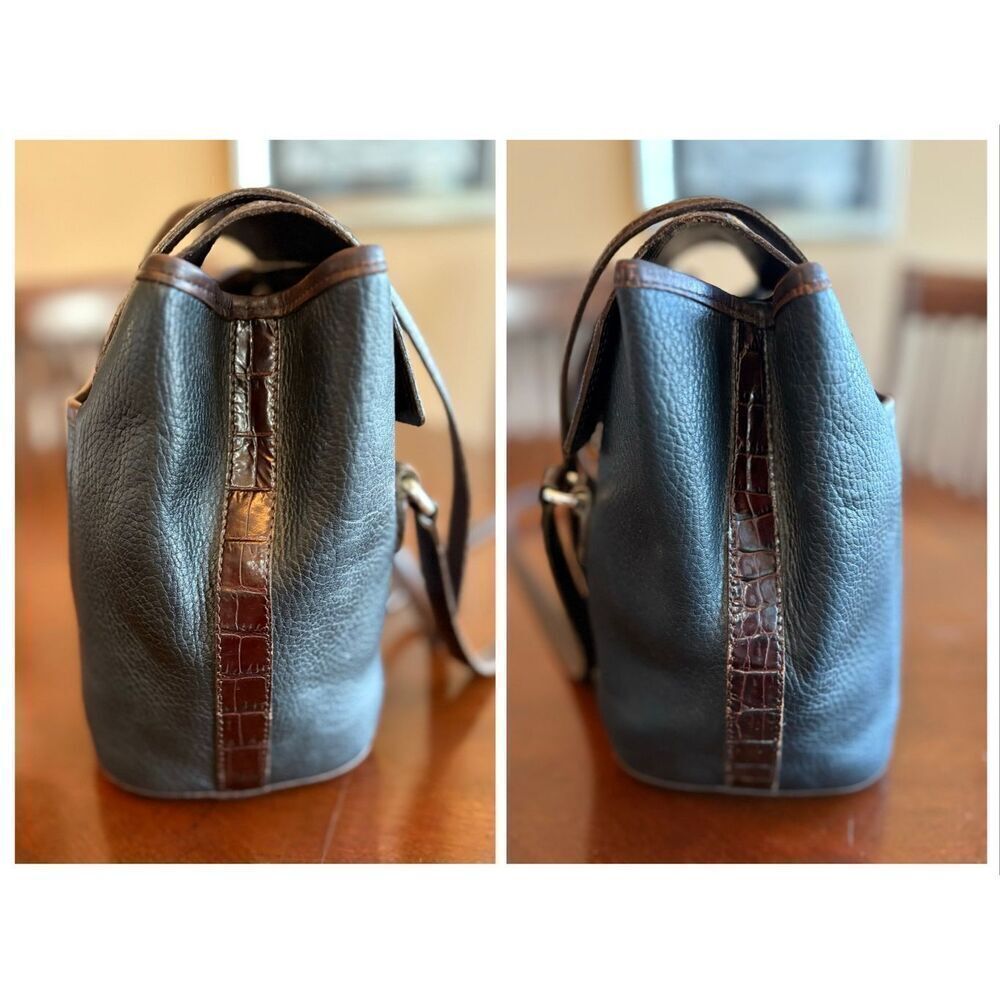 BRIGHTON 🎉2X HP🎉 Vintage Brown & Black Bucket Shoulder Bag/Croc-Embossed Detail - Picture 9 of 14